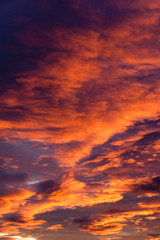 Colorful twilight red and black dramatic sunset sky