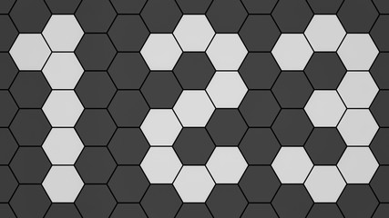 White numbers 1, 2 and 3 in black hexagonal grid pattern 3d rendering, 3d illustration