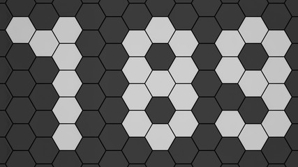 White numbers 7, 8 and 9 in black hexagonal grid pattern 3d rendering, 3d illustration