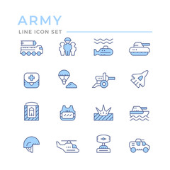 Set color line icons of army