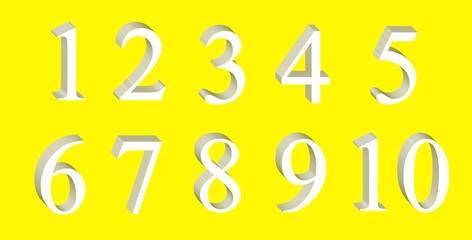 Set of white volume numbers isolated on yellow background