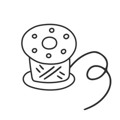 sewing machine bobbin,  vector illustration, minimal  line art drawing isolated on white. symbol of needlework, sewing and crafts, good as icon or logo.