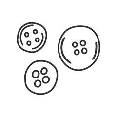 Clothes buttons,  vector illustration, minimal  line art drawing isolated on white. symbol of needlework, sewing and crafts, good as icon or logo.