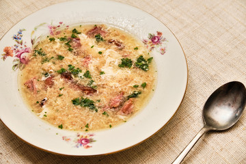 Smoked meat soup with groats
