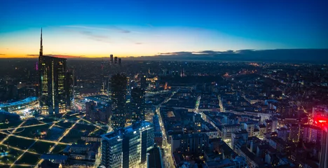 Fototapete Rund Milan (Italy) night aerial view.  Panoramic view from the Lombardy Region building. © Arcansél