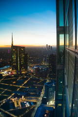 Milan (Italy) night aerial view.  Panoramic view from the Lombardy Region building.