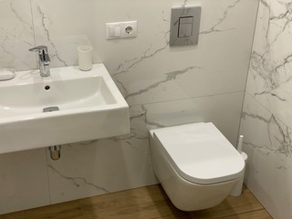 white washbasin and toilet