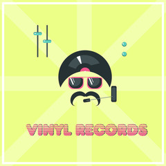 vinyl records with disko man vector illustration - obrazy, fototapety, plakaty