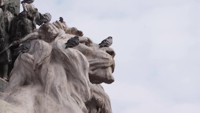 Pigeons on the Milan main square with the Duomo on the background.