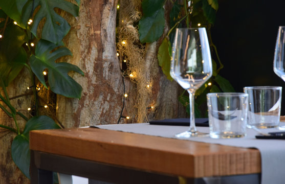 Glasses on table
