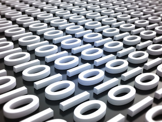 Decorative background of rows of white colored computer's bit, with depth of field