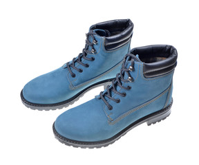 Blue shoes, fashion women boots, trendy shoes isolated on white background