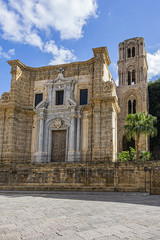 Baroque facade of Co-Cathedral St. Mary of the Admiral (Concattedrale Santa Maria dell’Ammiraglio, around 1140) located in heart of historic centre at Piazza Bellini. Palermo, Sicily, Italy.