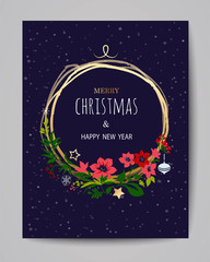 Merry Christmas greeting card. Hand drawn illustration. Winter theme greeting card. - 310425904