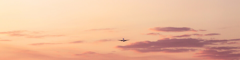 Sunset sky with taking off plane