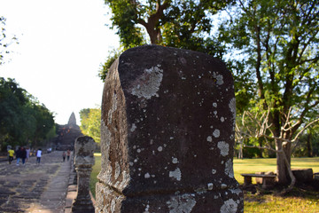 The stone wall in the old stone castle in Thailand