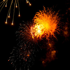 Fototapeta na wymiar Fireworks, salute. With the black sky background . Abstract holiday backgrounds