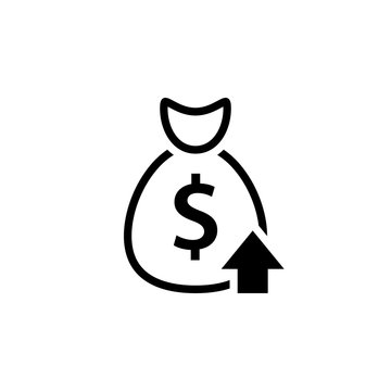 Cost rising outline icon. Money bag. Clipart image isolated on white background