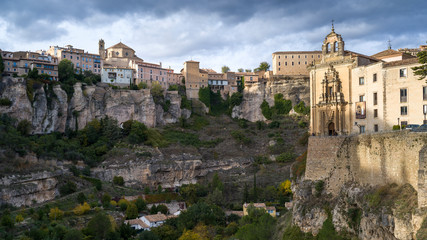 Obraz na płótnie Canvas View of hotel and cathedral, Parador Nacional Of Cuenca, Cuenca, Cuenca Province, Castilla La Mancha, Spain