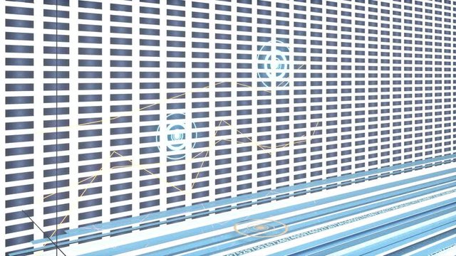 Luminous circles with polyline on white background, 3d rendering.