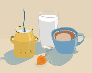 Vector Hand Drawn Illustration. Coffee With Milk