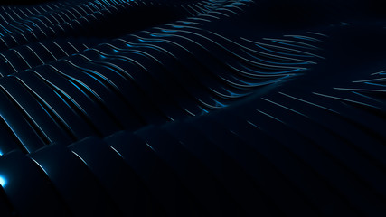 Metall stripe pattern background. Blue light. 3d illustration, render.