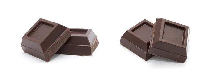 Broken chocolate bar isolated on white background