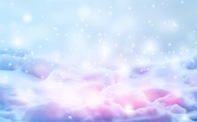 Abstract background. Defocused lights of the night city. Brilliant festive background with neon...