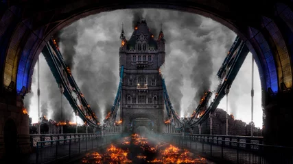 Wall murals Tower Bridge Tower Bridge London Burning