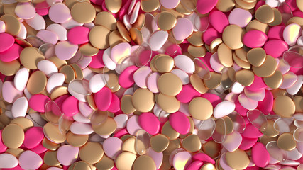 Beautiful background with beads, particles and simulation. 3d illustration, 3d rendering.