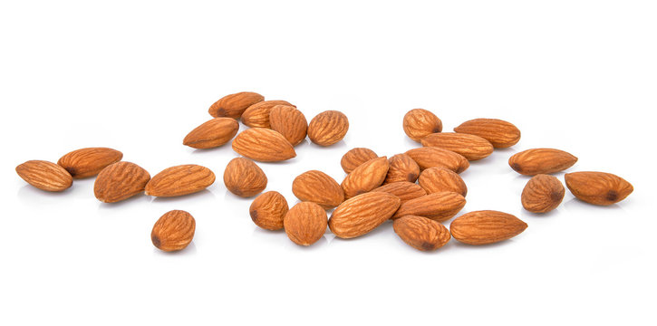 group of almonds isolated on white
