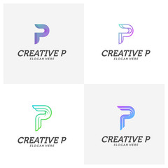 set of Abstract letter P logo icon for corporate identity design isolated, Creative P logo design template vector