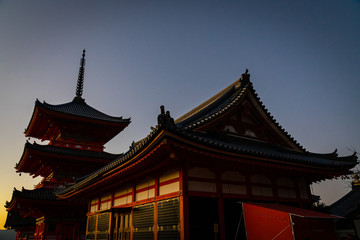 Kiyomizu-dera temple in Autumn season at dusk in Kyoto, Japan.