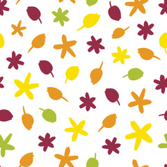 Color silhouette flowers seamless pattern on white background. For t-shirts, fabrics, wrapping paper, printing, web. Vector illustration