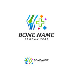 Bone Plus logo. Healthy bone Icon. Knee bones and joints care protection logo template. Medical flat logo design. Vector of human body health. Emblem symbol.