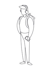 Isolated avatar man with headphone bag and smartphone vector design