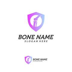 Bone shield logo. Healthy bone Icon. Knee bones and joints care protection logo template. Medical flat logo design. Vector of human body health. Emblem symbol.