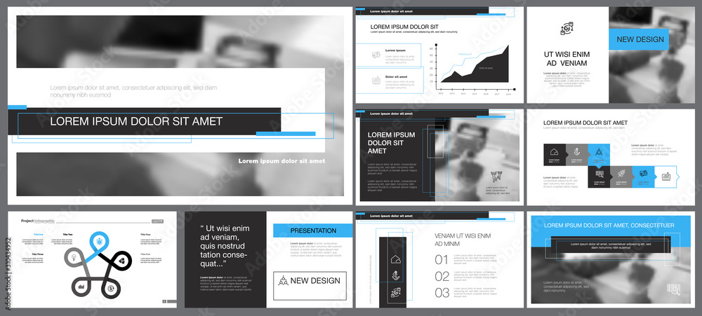 Sticker blue, grey and black infographic design elements for presentation slide templates. business and proj