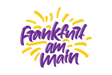 Frankfurt am main lettering text with sunburst. Vector illustration logo text for webpage, print and advertising.