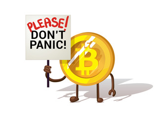 Funny bitcoin. Bitcoin Panic Fall Chart vector illustration isolated on white background. Bitcoin correction. Crisis of the cryptocurrency. Crypto currency devaluation. Bitcoin has fallen.