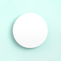 Minimal frame geometric composition mock up. Circle on pastel mint background. Template design invitation card. Top view, flat lay, copy space. Square
