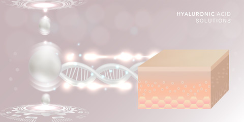 Hyaluronic acid skin solutions ad, white collagen serum drop with cosmetic advertising background ready to use, illustration vector.	