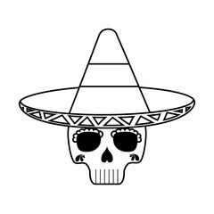 Isolated mexican skull with hat vector design