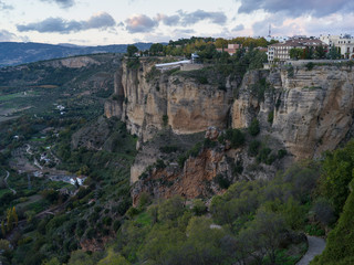 Spanish town on the edge of cliff in Ronda, Malaga Province, Spain