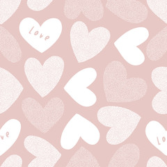 Vector seamless pattern with dotted texture heart shapes. Romantic decorative background for Valentine Day. Love hearty backdrop.