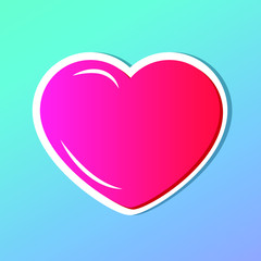 Pink heart with white border on blue gradient background