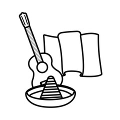 Isolated mexican hat guitar and map vector design