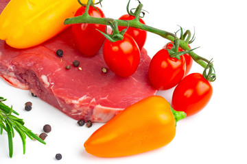 vegetables and spices on white background