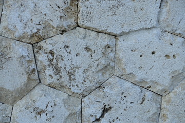 テクスチャー　六角形の石で作られた壁　texture of hexagon stone wall
