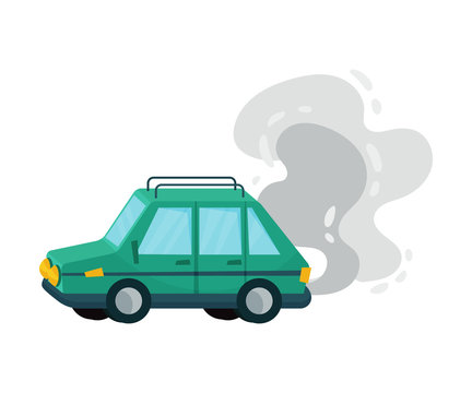 Cartoon Car Riding And Throwing Out Smoke Vector Illustration